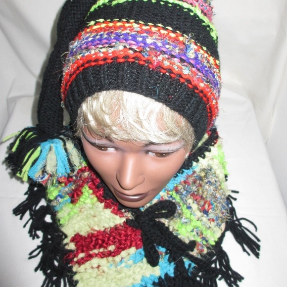 HAT SCARF ALPACA wool Crochet NEW 2 PC SET Handmade Knitted 20"-22" SCARF WOMEN - Picture 2 of 7